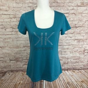 Kardashian Kollection Blue Diamond Bling Logo Tee – Women’s Large – EUC